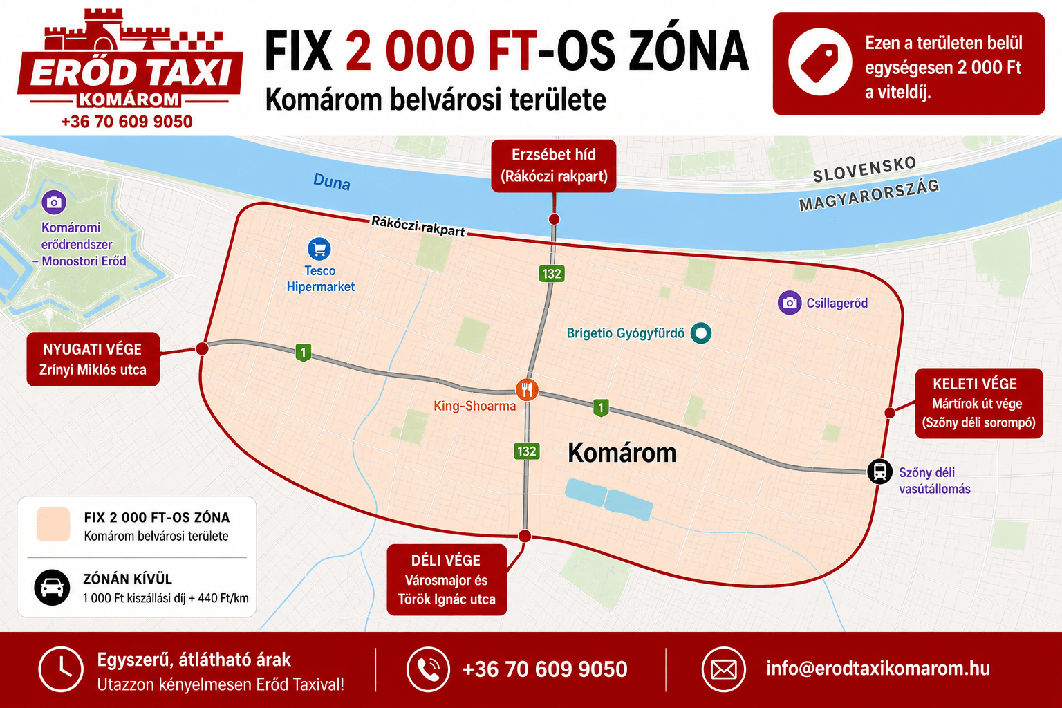 Erőd Taxi - Fix 2000 Ft-os zóna Komáromban Erőd Taxi - Fix 2000 Ft-os zóna Komáromban